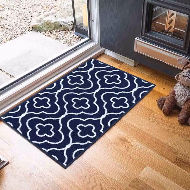 Desire Rugs Non-Slip Quatrefoil Design Washable Runner Mat, Blue, W: 67 cm, L: 220 cm – 1
