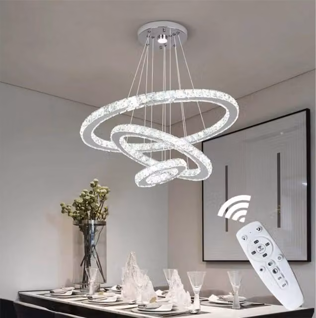 Bath Plus TB+ Art Deco Silver Crystal Ring Chandelier Pendant Light