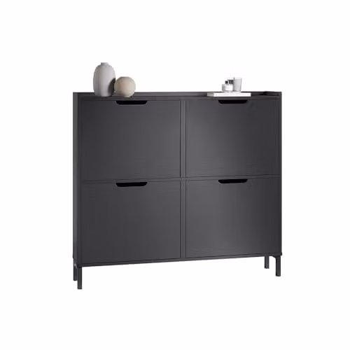 SoBuy Modern Slim Shoe Storage Cabinet with Tilting Compartments in Black or Grey, W: 100 cm, H: 91 cm, D: 19 cm