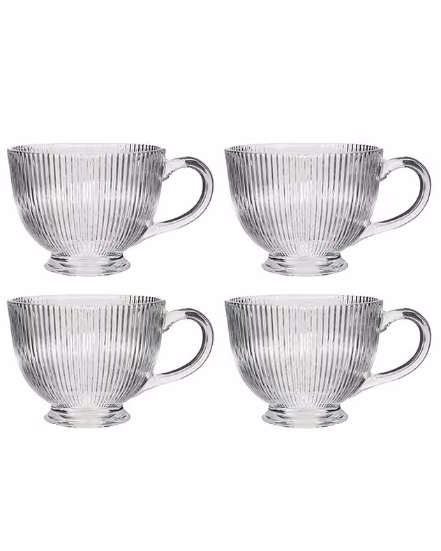 Dibor Set of 4 Embossed Footed Glass Mugs, 400ml, Clear – 2