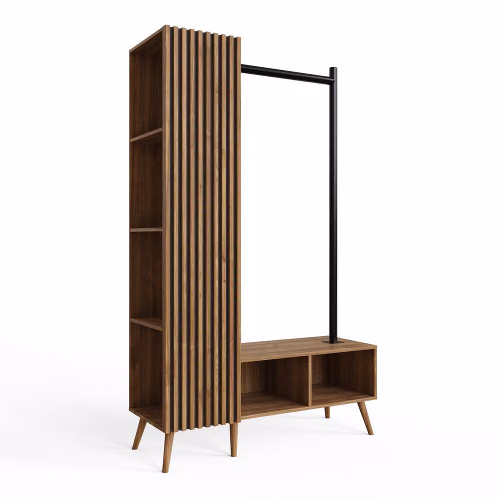 GFW Rowan Smart Storage Wardrobe in Light Oak with Hinged Doors and Open Shelving – 2