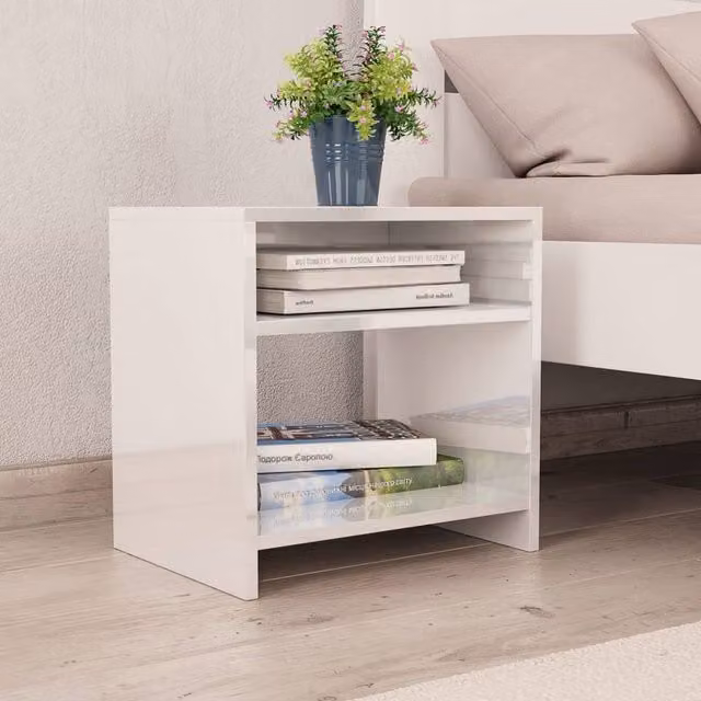 Berkfield Home Set of 2 High Gloss White Bedside Cabinets in Engineered Wood W/D/H: 40 x 30 x 40 cm