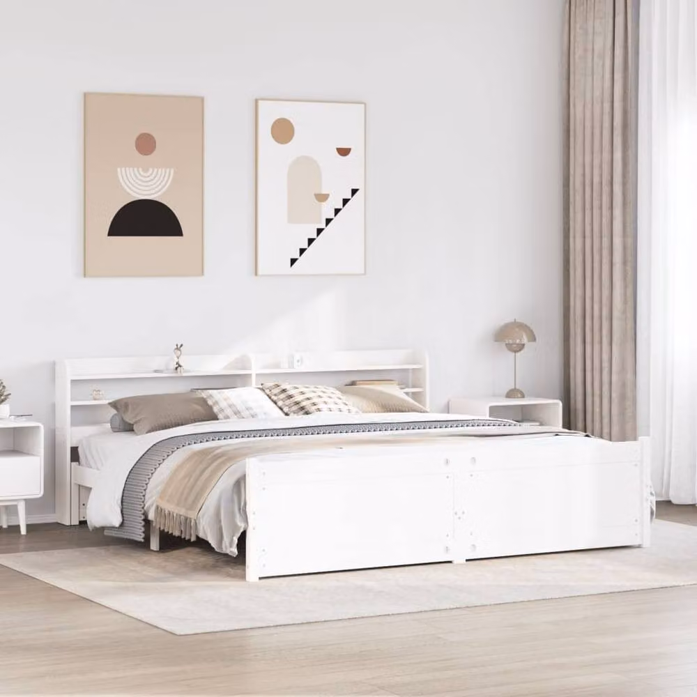 Berkfield Home Beautiful Bed Frame with Headboard in White, Super King, W/D/H: 180 x 200 cm