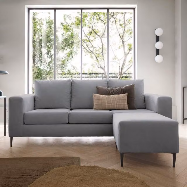 Abakus Direct Capri Reversible L-Shape Corner Sofa with Matching Ottoman in Cool Grey