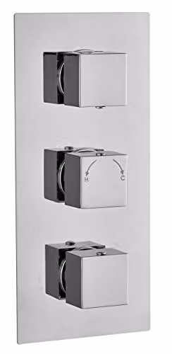 Tailored Bathrooms Menai Chrome Square Concealed Thermostatic 2 Way Shower Valve with Three Handles