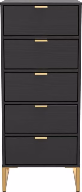 2 U Tamworth Ready Assembled 5 Drawer Tallboy in Black