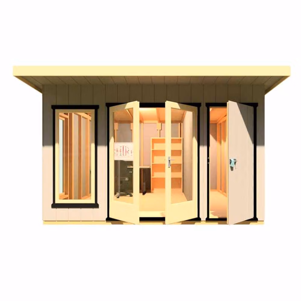 Shires Cali Pent and Storage Garden Office in Light Brown, W: 402 cm, D: 456 cm, H: 246.1 cm – 2
