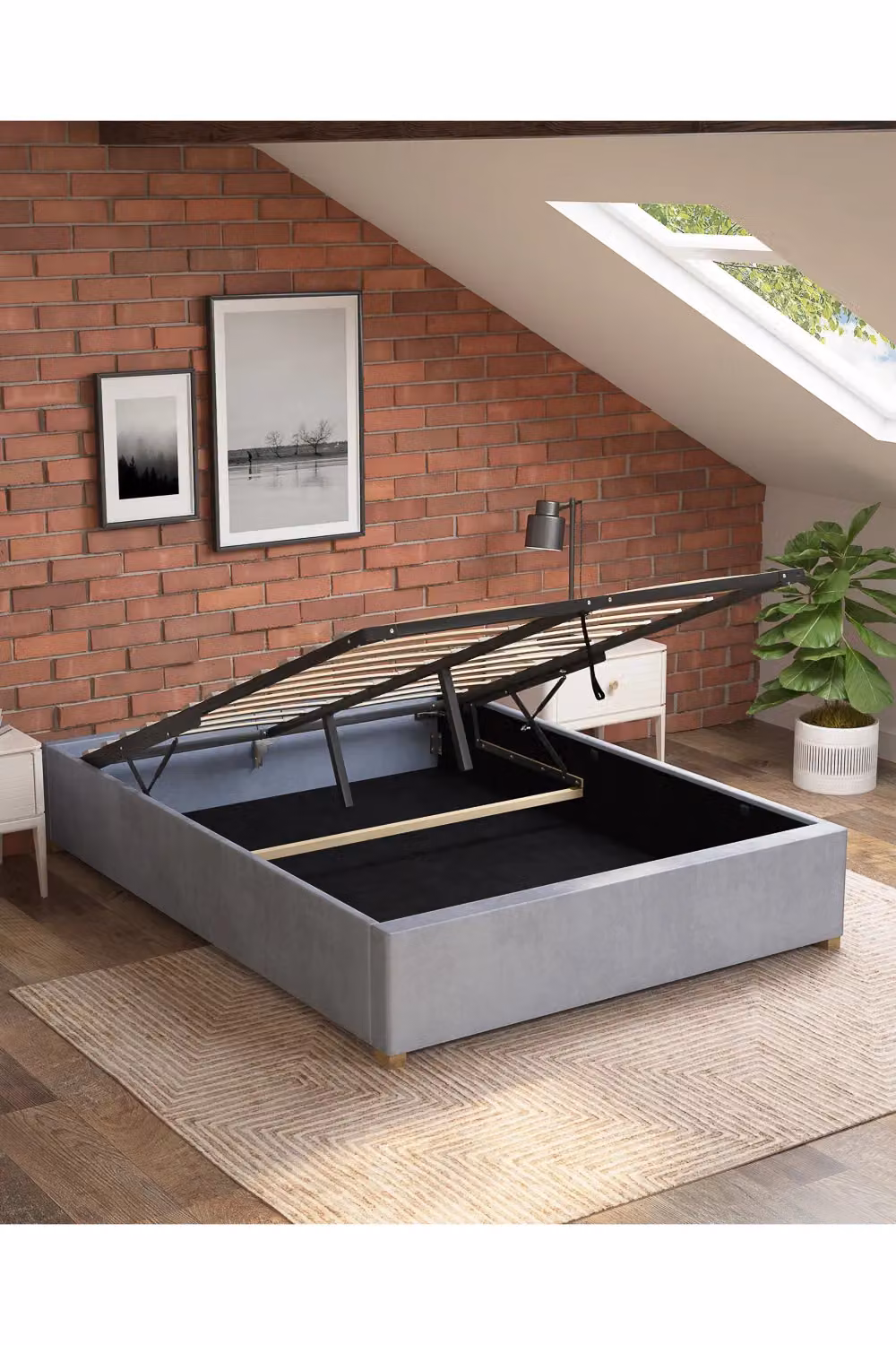 Aspire Upholstered Platform Ottoman Bed Frame in Grey Velvet, W/D/H: 120 x 200 cm – 3