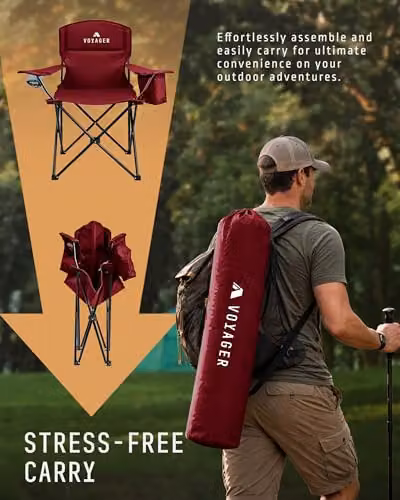 Voyager 2 Pack Folding Camping Chairs with Cooler Bag in Black and Red – 4