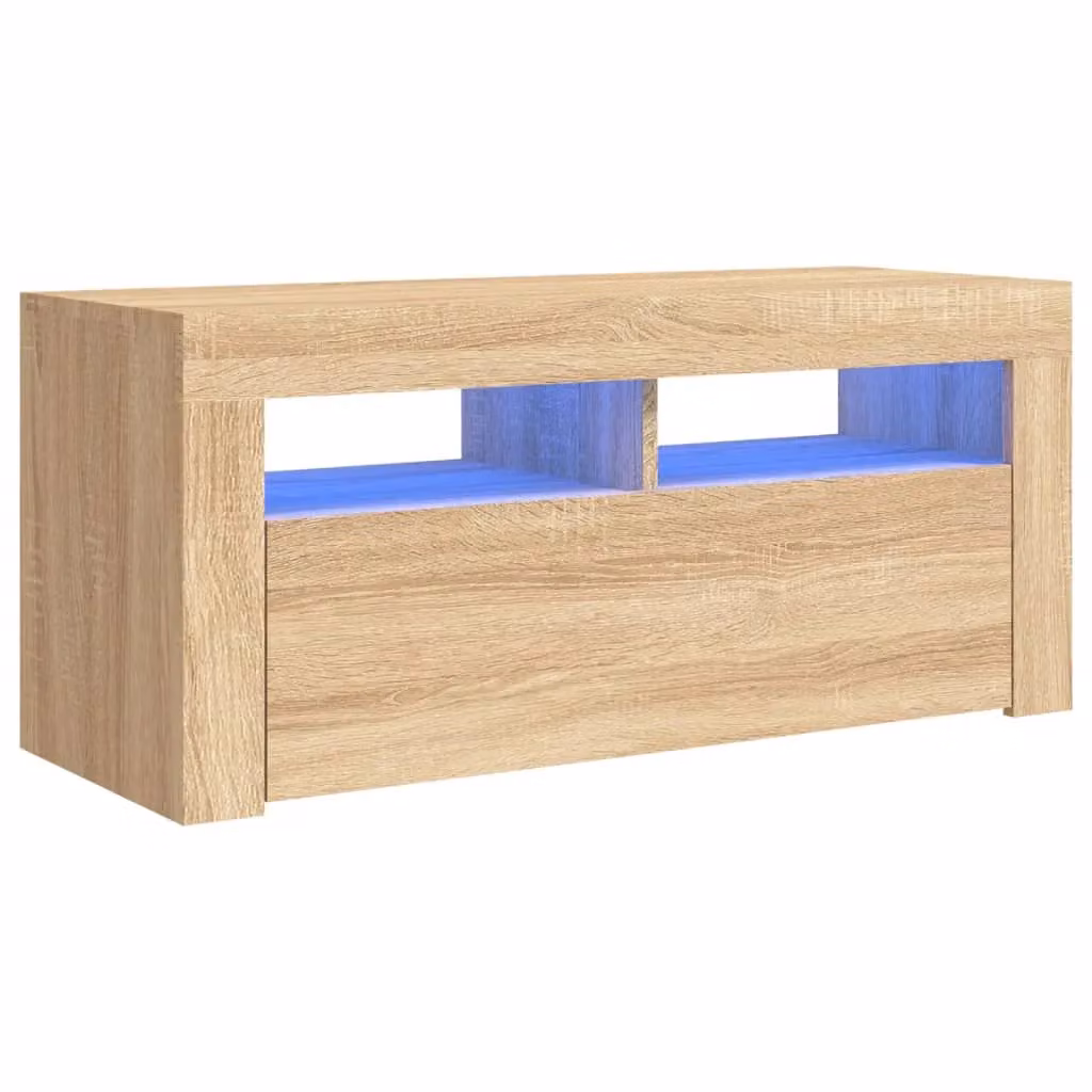 Berkfield Home Modern Sonoma Oak TV Cabinet with Integrated LED Lights in Brown, W/D/H: 90 x 35 x 40 cm – 2