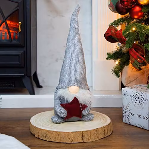 The Christmas Workshop Felt Gnome Ornament, Grey Seated Textile Decoration