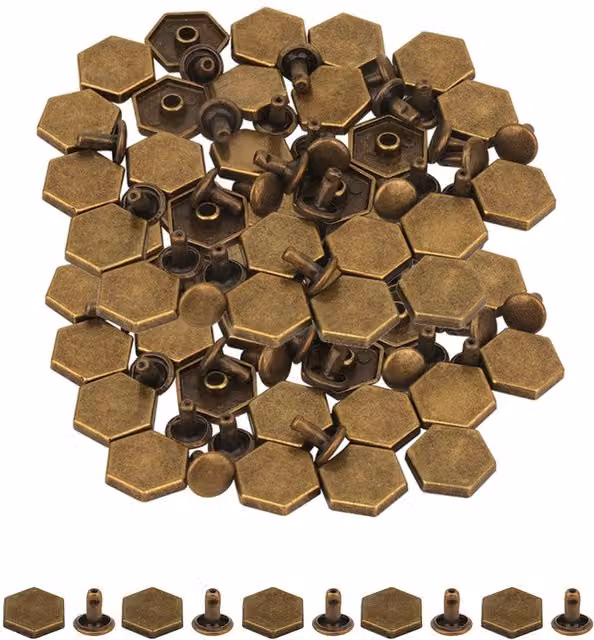 Neel Blue Bronze 12mm Hexagonal Feet Caps with 7mm Rivet Studs, 25 Pieces – 1