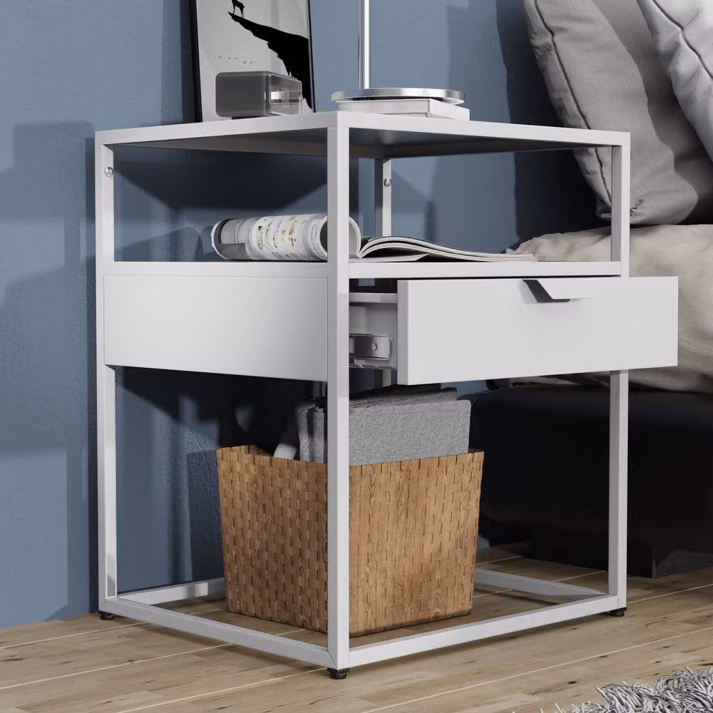 VCM Flokas M Metal Bedside Table in White, W/D/H: 40 x 40 x 55 cm – 2
