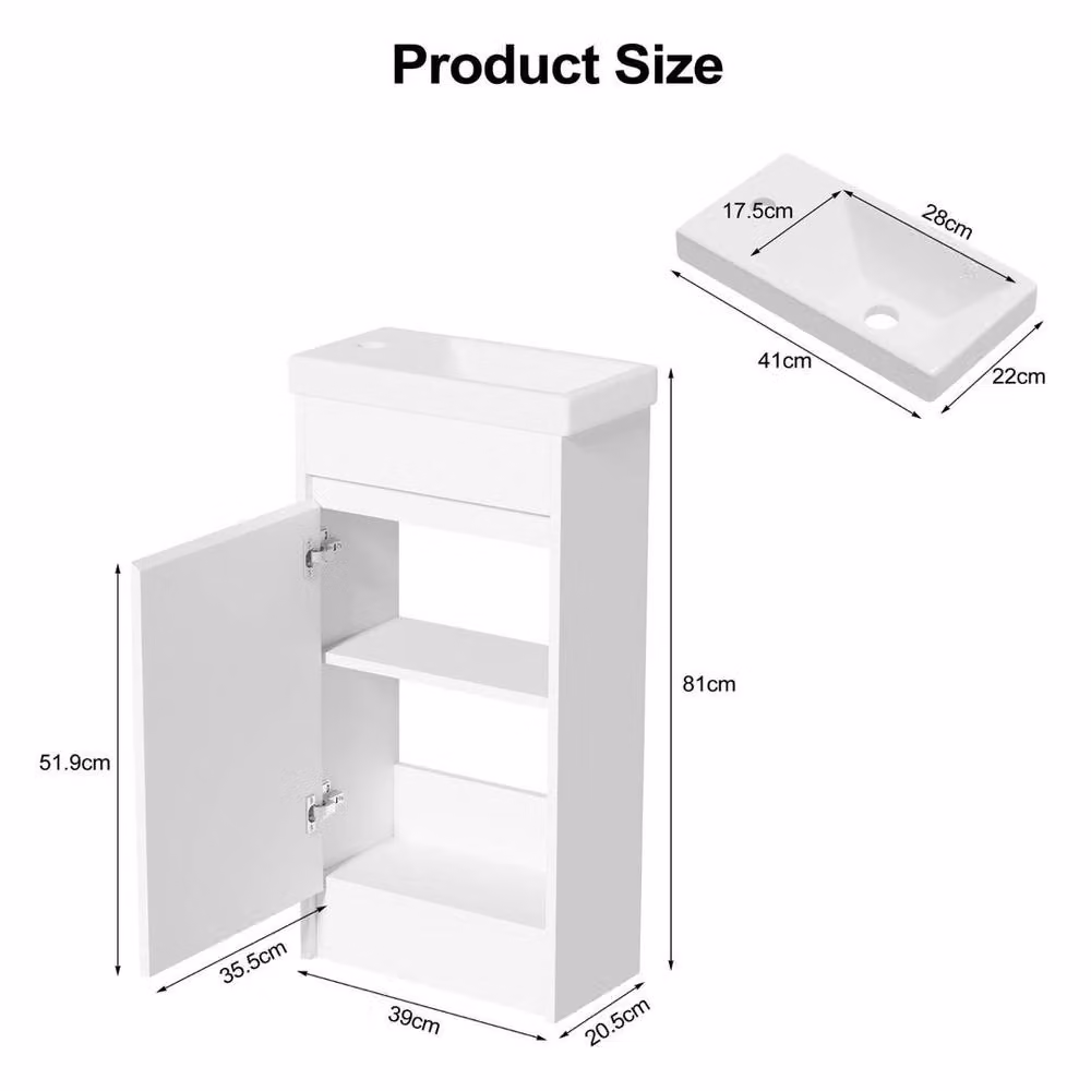 PAWNORA White Floor Standing 1-Door Basin Vanity Unit with Internal Shelves – 2