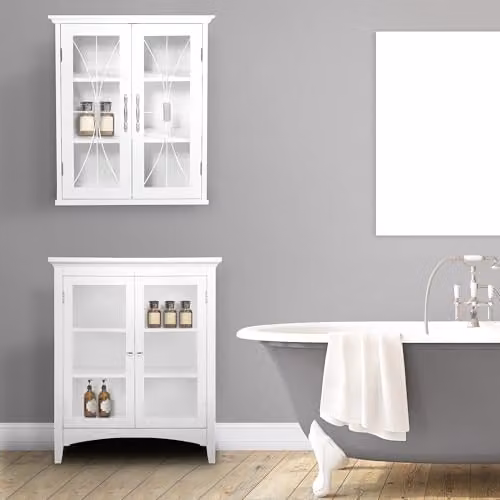 Teamson Home Delaney White Wooden Wall Mounted Bathroom Cabinet with 2 Glass Doors – 2