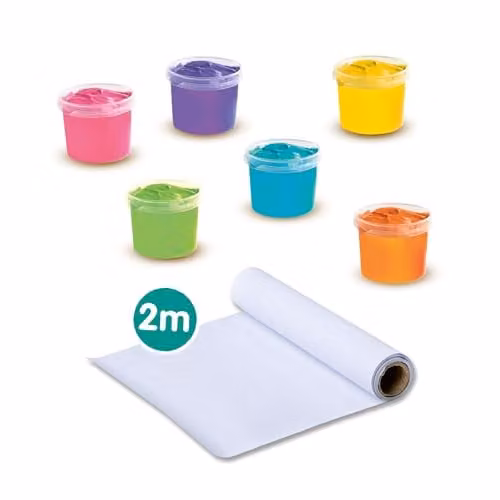 SES Creative 00393 Fingerpaint Mega Set in Multicolour with 6 x 110ml Washable and Gluten-Free Paints and 2-Metre Paper Roll
