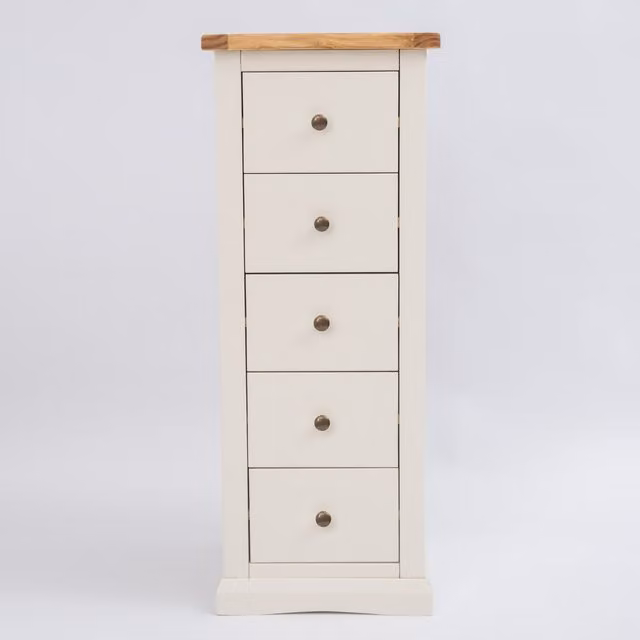 Cabinet Bits Castelli 5 Drawer Narrow Chest of Drawers in Off-White with Brass Knob