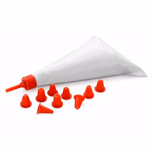Orsina Cake Decorating Set with 10 Plastic Nozzles and Piping Bag in Red – 1