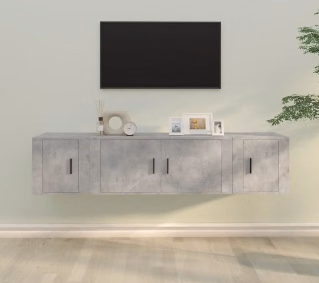 Berkfield Home Modern 3 Piece Wall Mounted TV Cabinet Set in Concrete Grey Matt Engineered Wood – 1