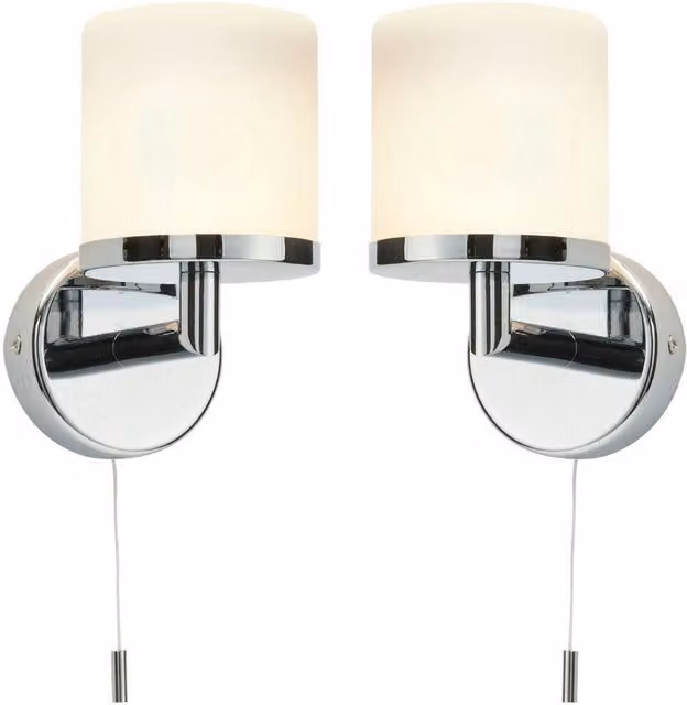 Loops 2 Pack Modern Round Chrome Bathroom Wall Light with Transparent Glass Diffuser IP44