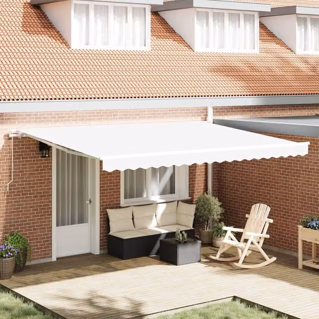Berkfield Home Manual Retractable Folding Arm Awning in White, W/D/H: 450 x 350 cm