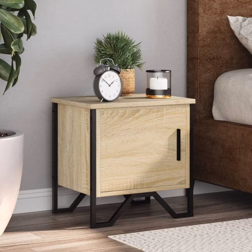 Berkfield Home Modern Bedside Cabinets, 2 Piece Set in Sonoma Oak and Light Tan, W/D/H: 40 x 30 x 40 cm – 2