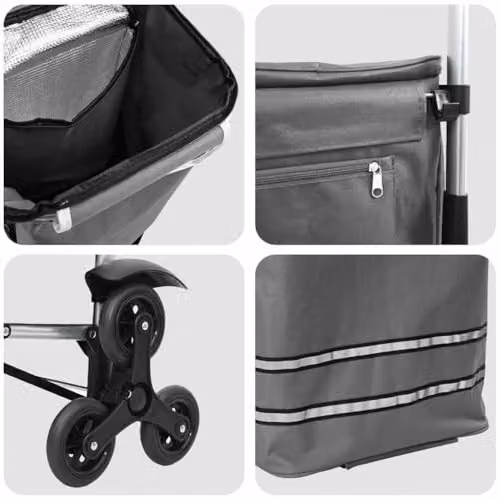 vidaXL Folding Shopping Trolley in Grey, W/D/H: 47 x 39 x 100.5 cm – 5