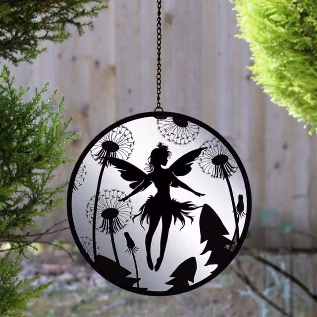 Betley Butterfly Hanging Fairy Mirror Silhouette Spinner in Black Metal