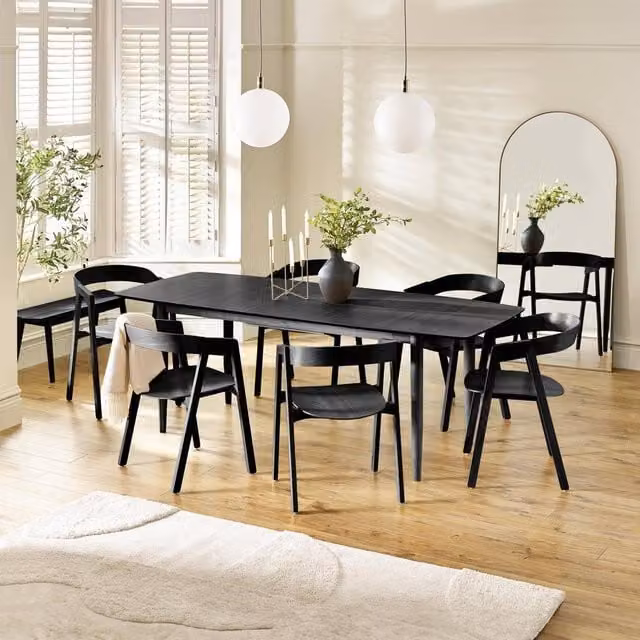 FurnitureboxUK Leif Black Mid-Century Rectangular Extending Wooden Dining Table and 6 Black Dining Chairs – 1