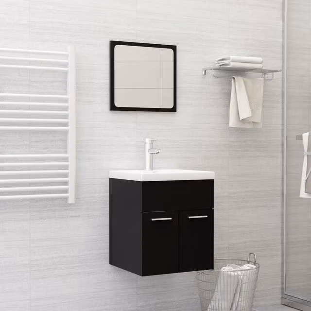 Berkfield Home Modern Black Matt Bathroom Furniture Set with Vanity Unit and Mirror Cabinet – 1