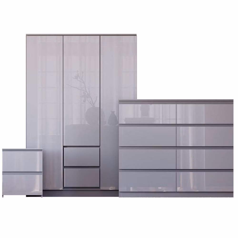 HD Designs Vida Designs Glinton 3 Piece Grey Glossy Bedroom Set – 2