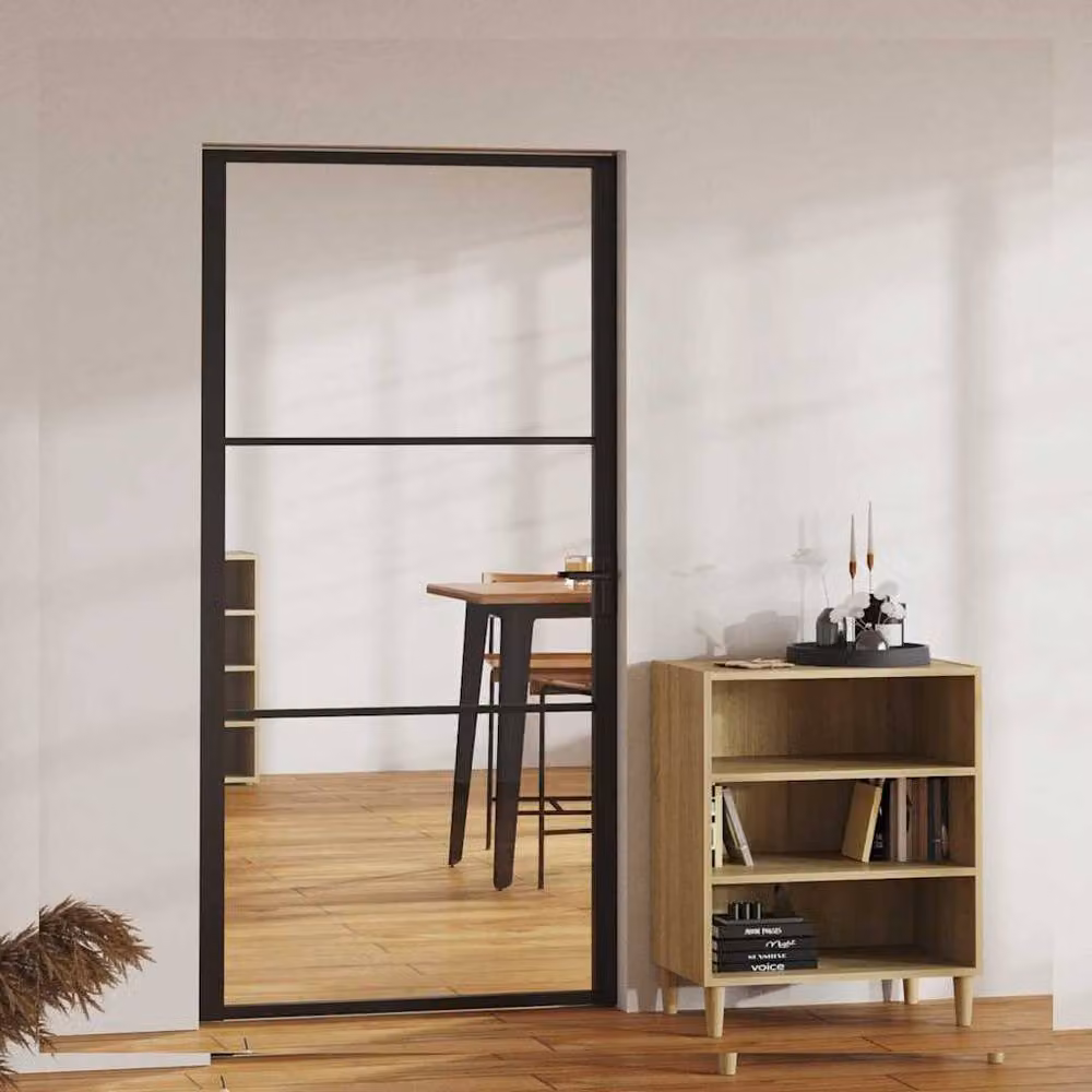 Berkfield Home Modern Interior Door with ESG Glass and Aluminium in Black, W: 102.5 cm, H: 201.5 cm – 2