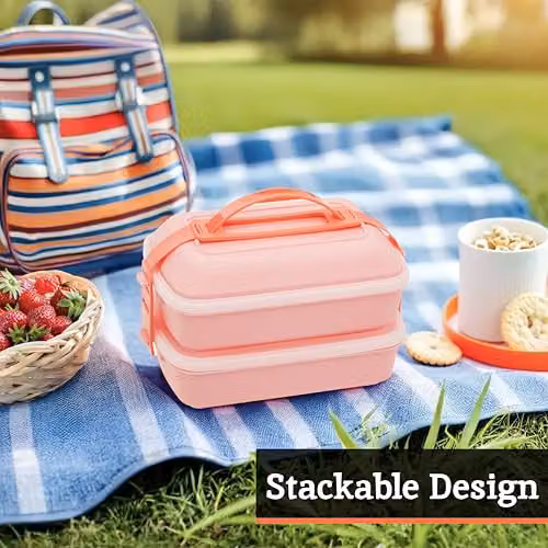 Premier Housewares Pink and White Bento Lunch Box with Cutlery and Compartments – 3