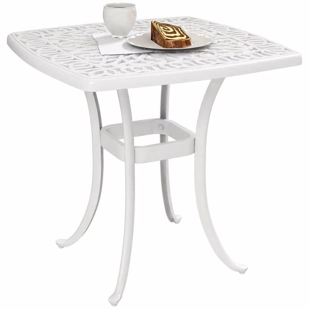OUTSUNNY White Matt Metal Outdoor Garden Side Table with Umbrella Hole, W/D/H: 54 x 54 x 52.5 cm – 2