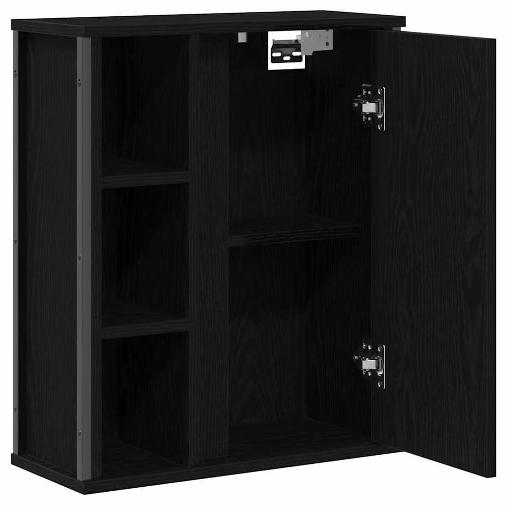 Berkfield Home Modern Black Oak Decorative Bathroom Wall Cabinet with Mirror and Internal Shelves, W/D/H: 50 x 21 x 60 cm – 4
