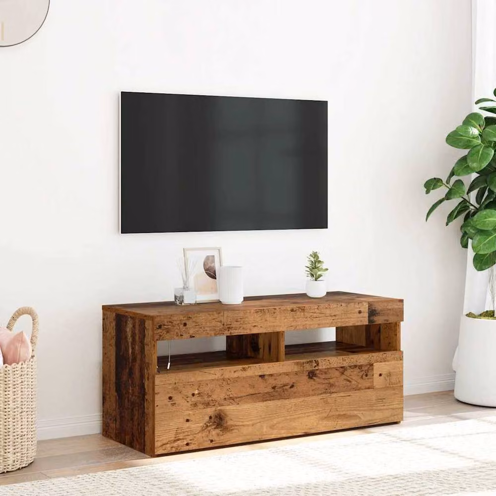 Berkfield Home Rustic TV Cabinet with LED Lights in Brown, W/D/H: 90 x 35 x 40 cm – 2