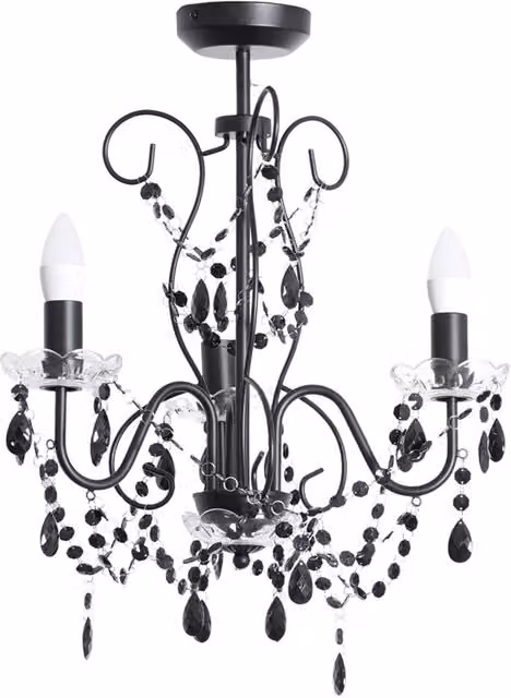 ValueLights Viscount 3 Way Jewel Chandelier Ceiling Pendant Light in Black with Crystal and Glass