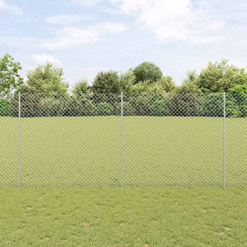 Berkfield Home Galvanised Steel Chain Link Fence in Silver with 20 U Posts, W: 10 m, H: 1.4 m – 2