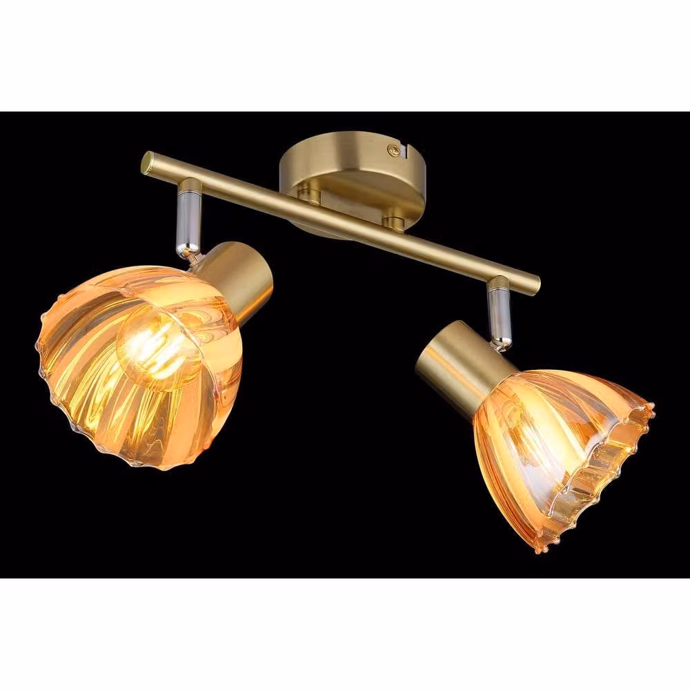 Netlighting Zachery Twin Ceiling Spotlight in Brass with Amber Glass Shades, 2x E14 – 2