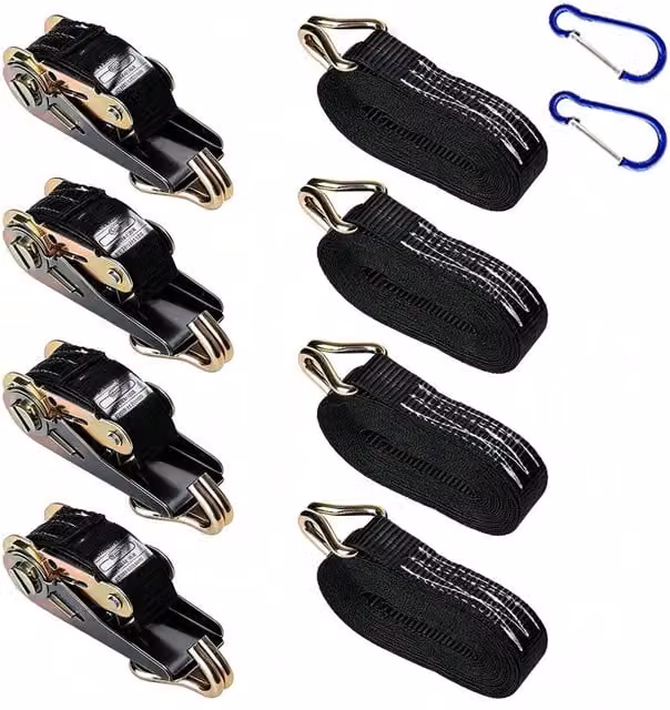 SPETLEK Black Ratchet Tie Down Straps, 4 Pack, 25mm x 6m, 3000kg Capacity