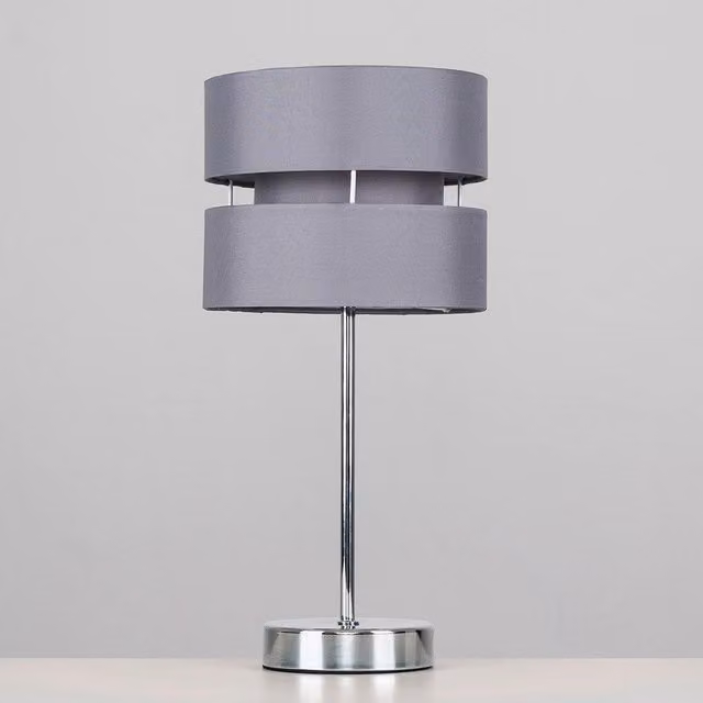 ValueLights Pinto Pair of Modern Silver Chrome Table Lamps with Grey Fabric Shades – 4