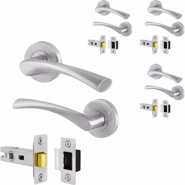 AFIT Novi Satin Nickel Internal Twist Door Handles with Latch, 4 Pack, Silver, W/D/H: 15.0 x 5.0 x 15.0 cm – 1