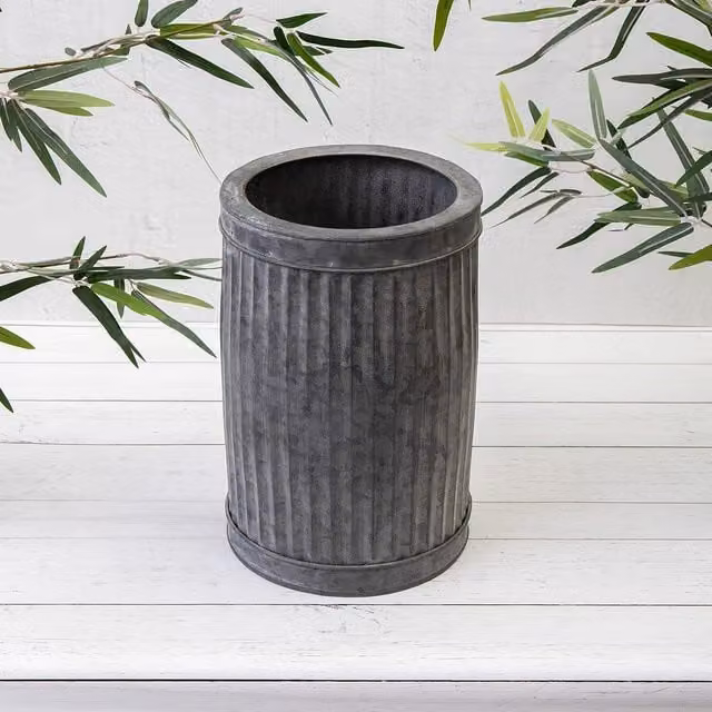 Annibells Grey Galvanised Metal Round Ribbed Ornamental Planter Tub