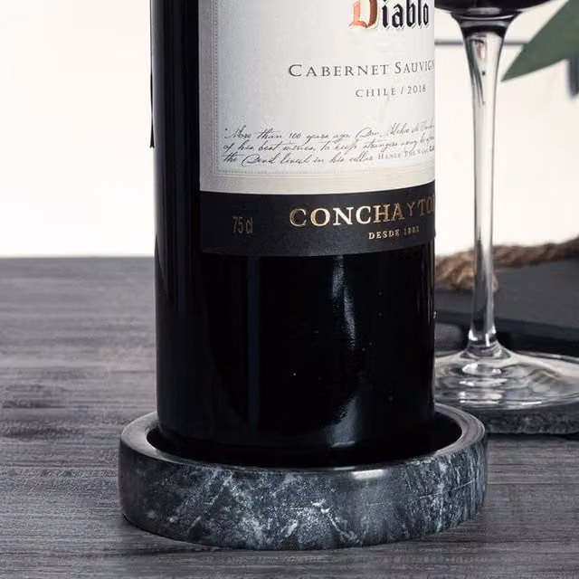 Argon Tableware Solid Marble Wine Bottle Coaster, Grey, Diameter: 10 cm
