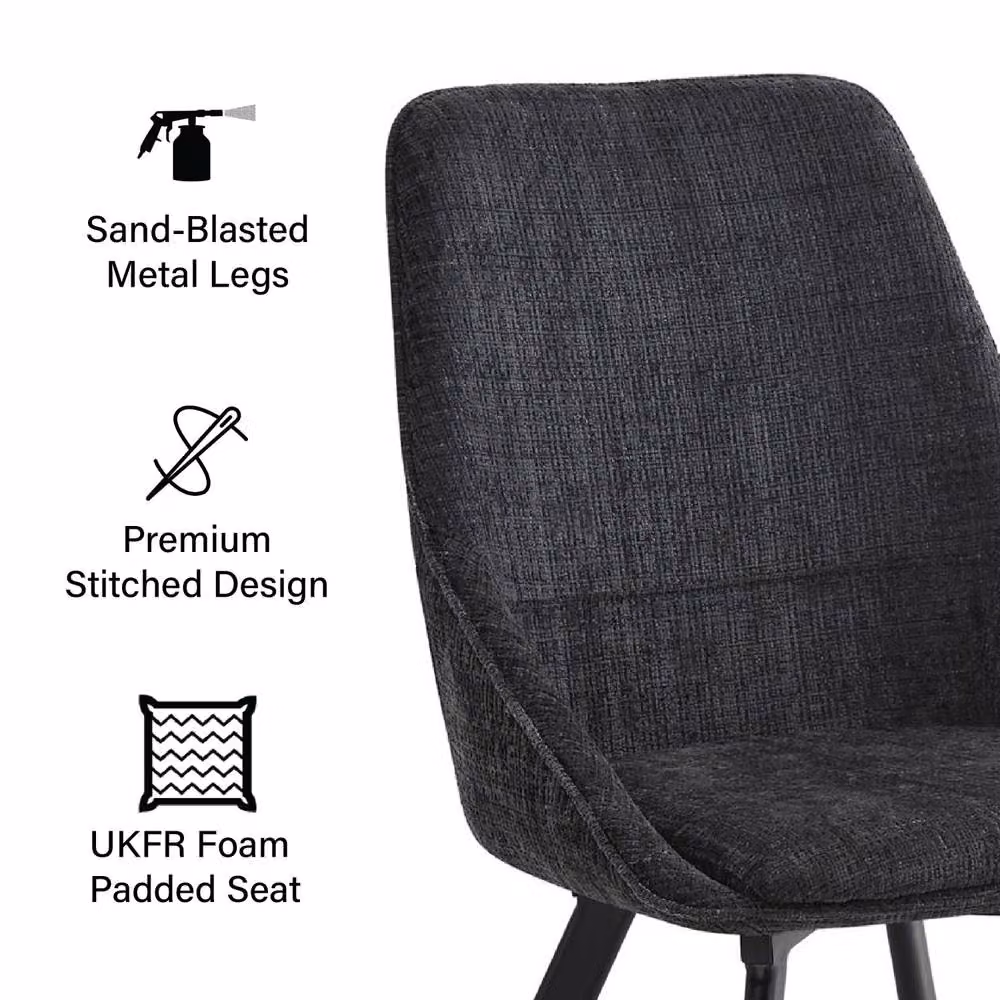 FWStyle Myla Set of 2 Black Chenille Swivel Dining Chairs with Armrests – 3