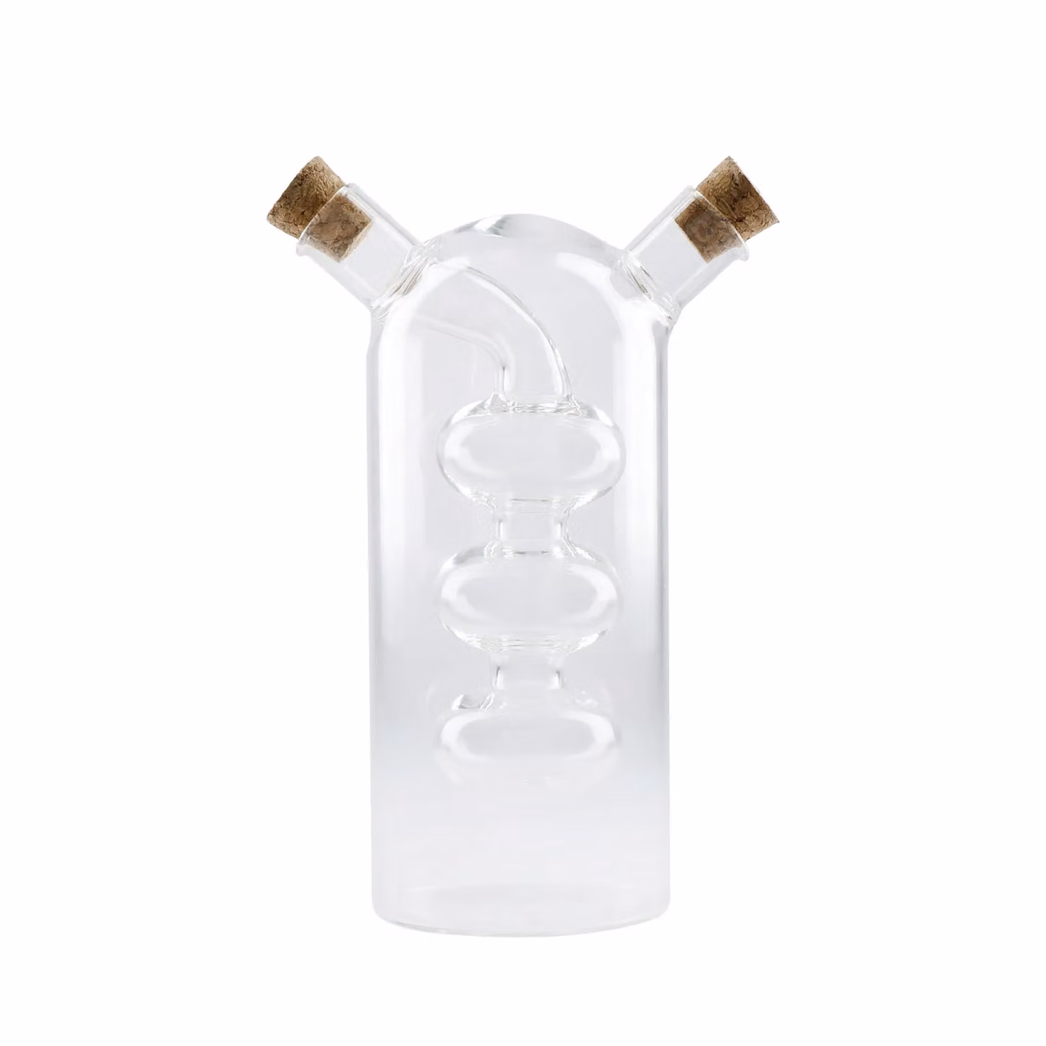 World of Flavours Italian Dual Oil and Vinegar Cruet Bottle in Clear Glass with Cork Stopper – 5