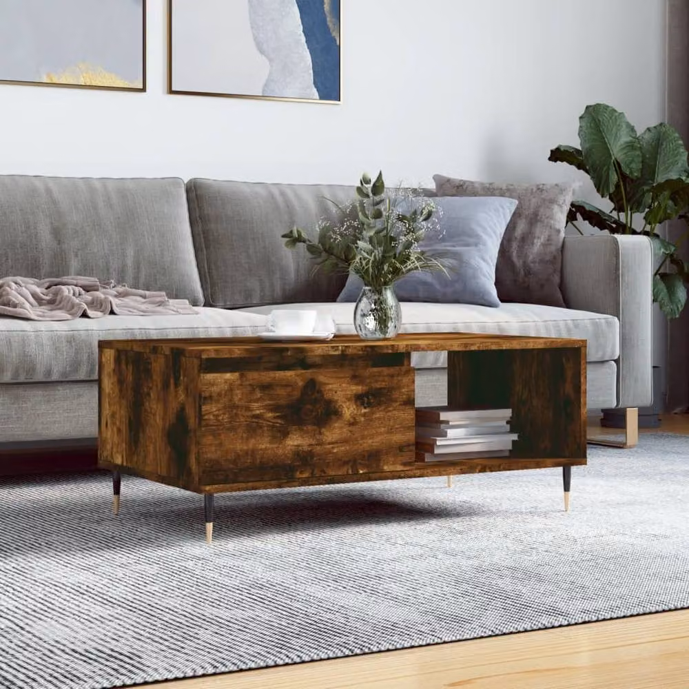 Berkfield Home Modern Rectangular Coffee Table in Smoked Oak Brown, W: 90 cm, D: 50 cm, H: 36.5 cm – 2