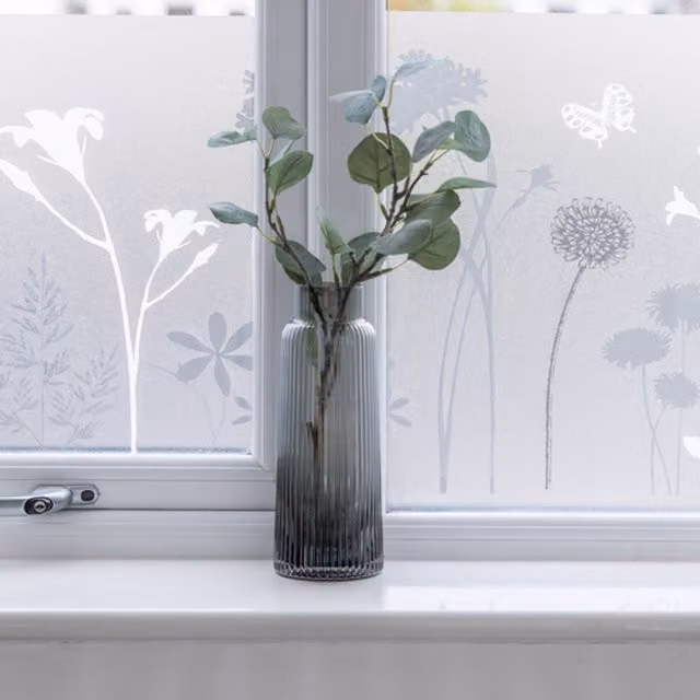 dc fix Blossom Premium White Floral Static Cling Privacy Window Vinyl Wrap
