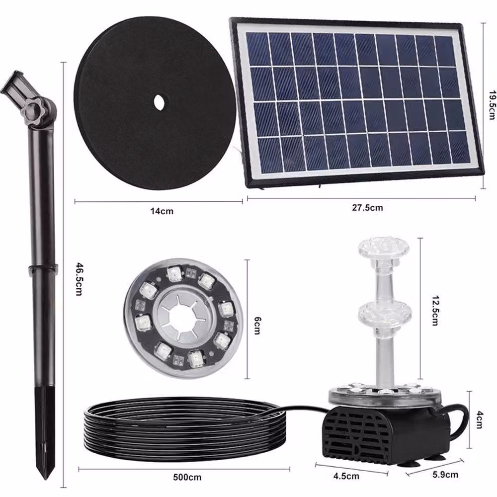 SPETLEK Solar Panel Powered Fountain with 8 RGB LEDs in Black – 5