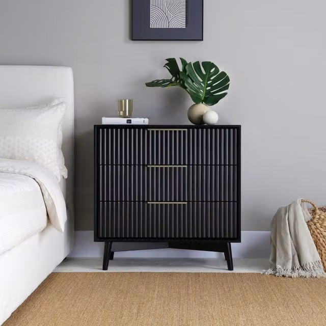 Monza 3 Drawer Chest with Fluted Front in Black